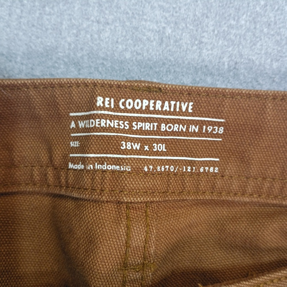 REI Co-op Double Knee Work Pants Mens 38x30 Brown Canvas Utility Trousers Gorp - Picture 3 of 10